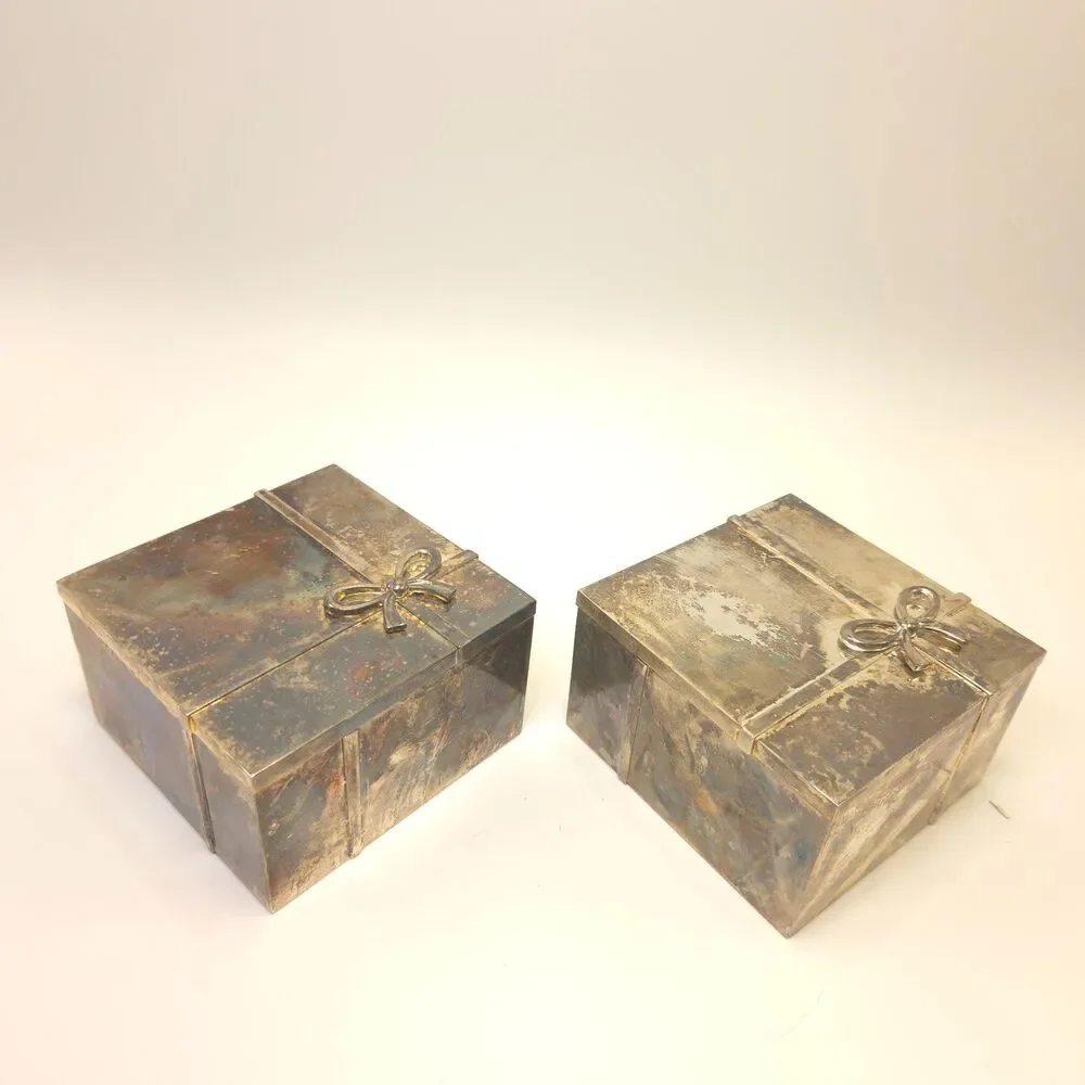 Vintage Things Remembered Silver Plated Trinket Boxes Bow Set of 2
